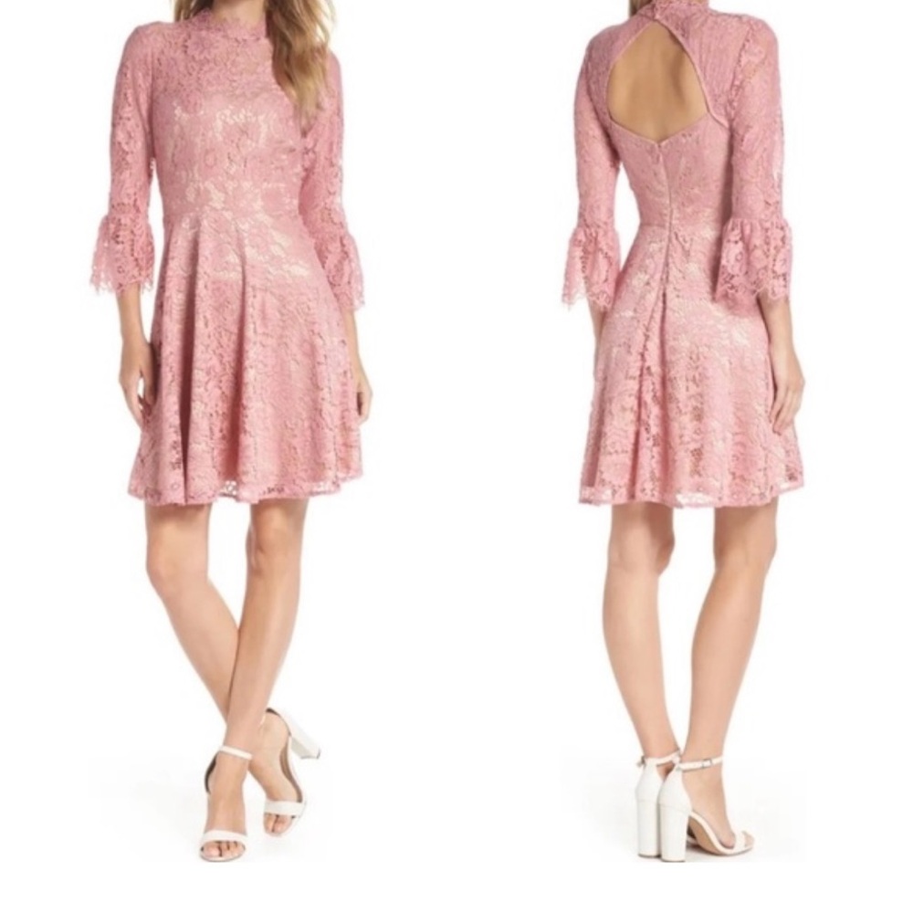 Eliza J Pink Lace Long Sleeve Dress